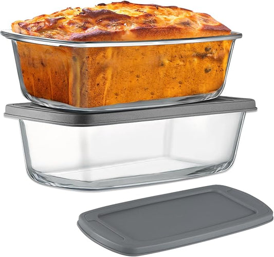 4 Piece Glass Loaf Pan Set with Lids - Stackable 1.9 QT/62oz/1800ML Glass Bread Baking Dish Microwave and Oven Safe - Loaf Pans For Baking Bread, Cakes