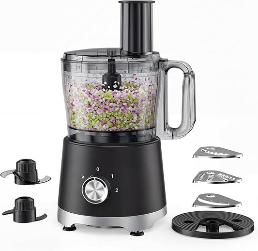 OLIXIS Food Processor 10.5 Cup, Vegetable Choppers with Slicing Shredding Chopping Kneading, Dishwasher Safe, Food Grinder, Stainless Steel Blades, for Smoothie Fruit Dough, 2.6QT, Black
