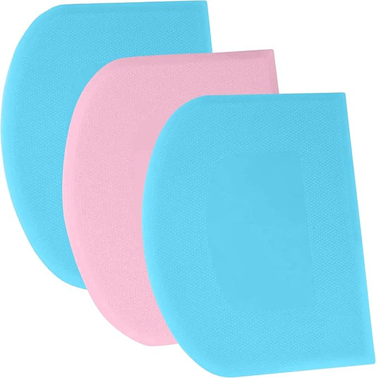 SURDOCA Dough Scraper Bench Scraper - 3P 13x7.9" Plastic Flexible Bowl Scraper, Sharp Edge & Angles Cake Scraper. Non-Slip Bakeware Decorating Tools Sculpting & Modeling Tools - Blue+Pink+Blue