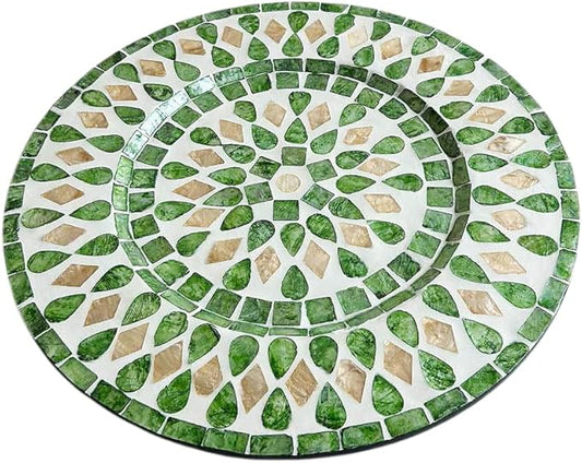 13 Inch Mother of Pearl Shell Placemat Plate – Large Round Decorative Heat for Table or Kitchen, Cabinet, Tabletop (Green Water Drop, 13 Inch)