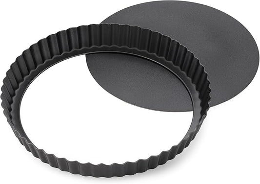 Tart Pan Removable Bottom - 8.6 Inch Non-Stick Carbon Steel Pie Pan for Baking Tarts, Pies, Quiches, Brownies, Quiche Baking Dish with Fluted Edges, Fruit Tart Mold