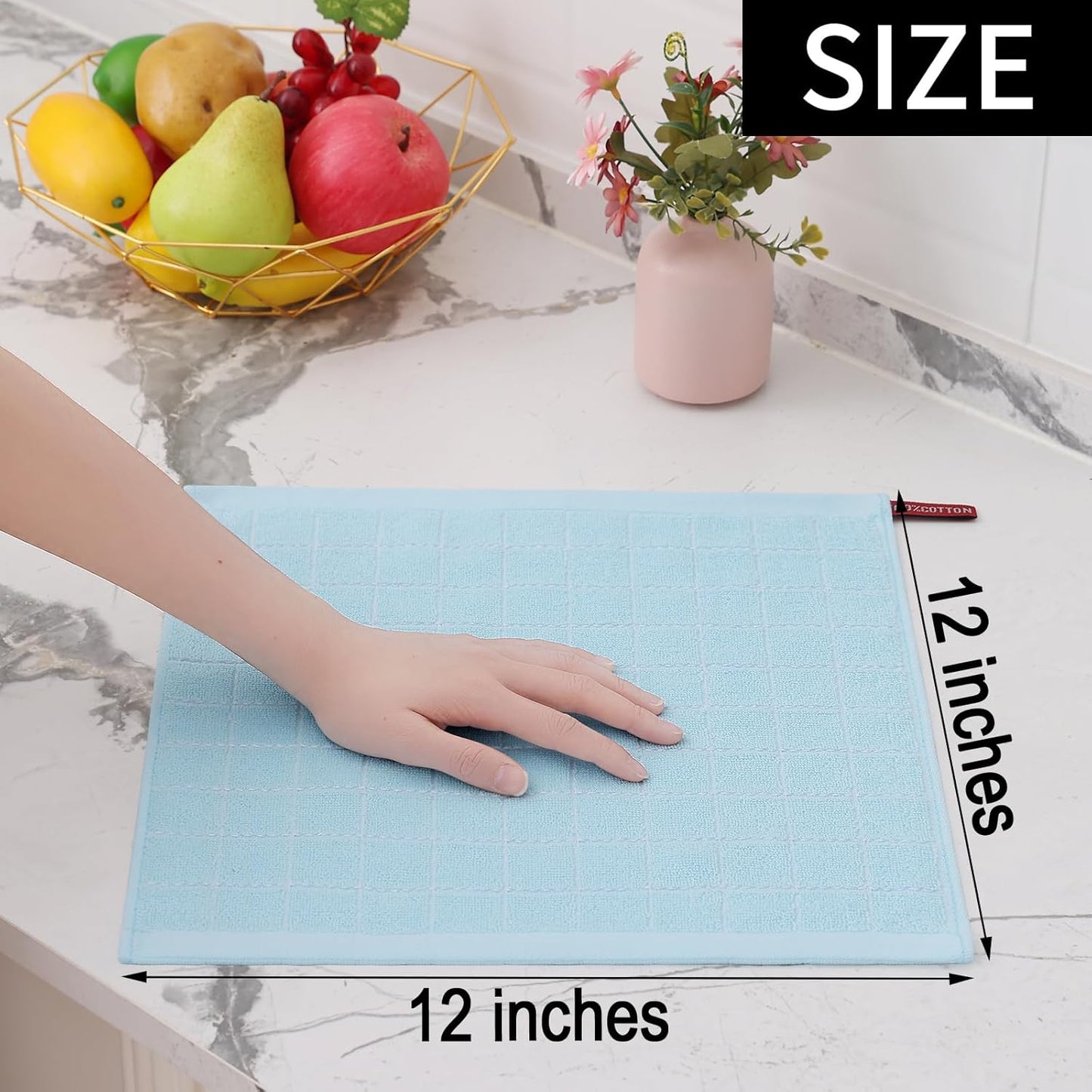 Homaxy 100% Cotton Terry Kitchen Dish Cloths, Ultra Soft and Absorbent Dish Towels for Kitchen, Suitable for Drying and Washing Dishes, 8 Pack, 12 x 12 Inches,Sky Blue