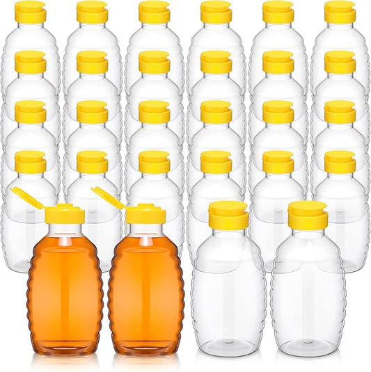 24 Pcs Clear Plastic Honey Bottles Plastic Skep Style Jar Honey Squeeze Bottle Empty Refillable Honey Dispenser with Flip Top Lids Leak Proof Honey Containers Holders for Storing and Dispensing (16oz)