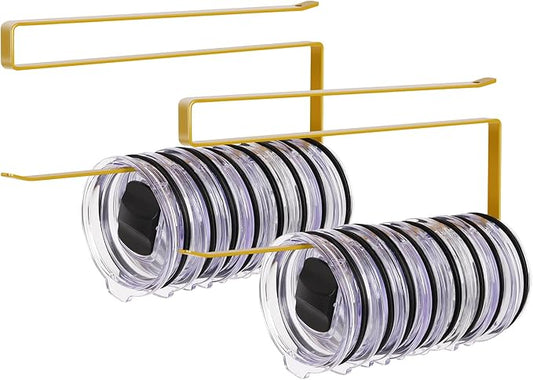 2 Pack Tumbler Lid Organizer, Horizontal Tumbler Lid Storage Hook to Hold Up 20 Lids, Space Saving Cup Lid Holders Under Cabinet Tumbler Lid Hook for Kitchen Organizer, Paper Towel Rack Hanger (Gold)