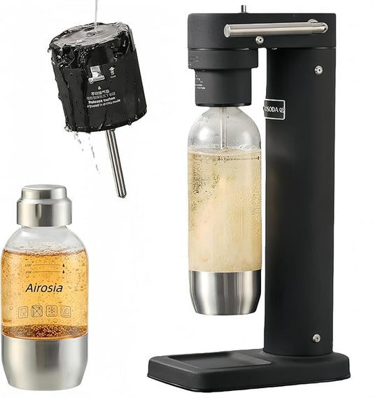 304 Stainless Steel Sparkling Water Maker -Carbonates Any Drink Soda Maker, Carbonator Machine with BPA Free Bottles(1L+0.5L) (CO2 Carbonator NOT Included) Black