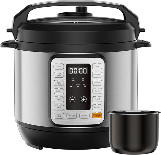 DUMOS 16-in-1 Electric Pressure Cooker, 6QT Programmable Multi Cooker with 12 One-Touch Presets, Soup Steam Yogurt and More, Ceramic Inner Pot Delay Start & Keep Warm, Includes Recipe Guide, Silver