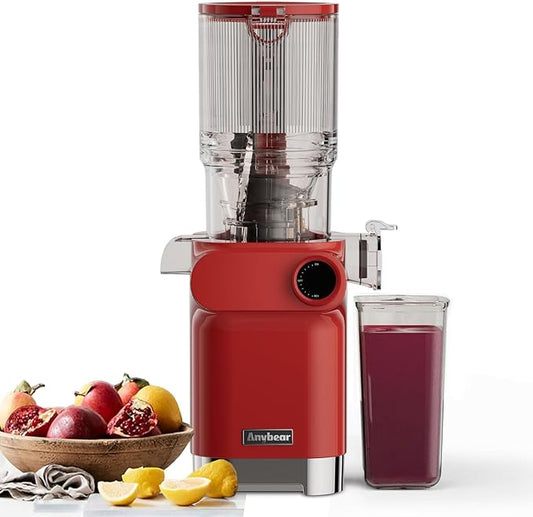 Anybear Cold Press Juicer 200W Masticating Slow Juicer 4.3" Large Feed Chute Fit Whole Fruits Vegetables | Upgraded Auger | Tritan Material | BPA Free | Juice Recipes (Red)