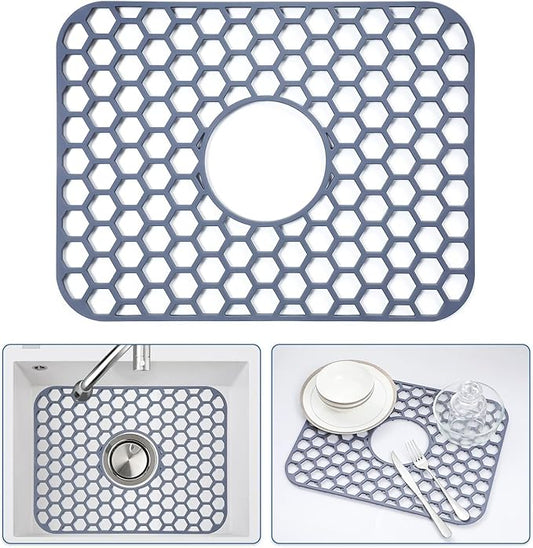 Bestjing Silicone Sink Protectors for Kitchen Sink with Center Drain - 16.2"x12.5" Kitchen Accessory, Non-Slip Heat Resistant Sink Mat for Bottom of Farmhouse Porcelain Stainless Steel Sink