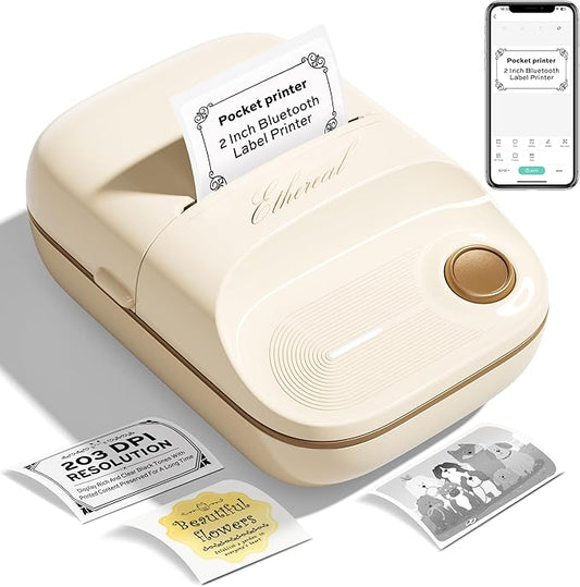 2 Inch Bluetooth Thermal Label Maker Machine - Inkless Portable Label Printer w/ App | 50x30mm Adhesive Labels for Jar, Price, Address & Mailing | Home, Kitchen, Office, School Organization (White)