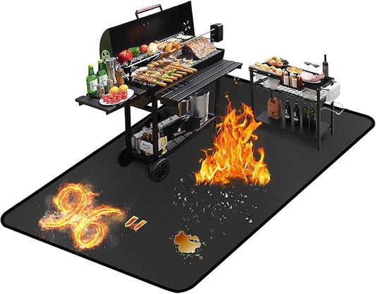 96 ×72 inches Under Grill Mats for Outdoor Grill/ Double-Sided Indoor Fireplace Mat Fire Pit Mat Fireproof Waterproof Oil-Proof, BBQ Mat Grill Pads Grilling Mat Protector for Deck Patio Gas Grills