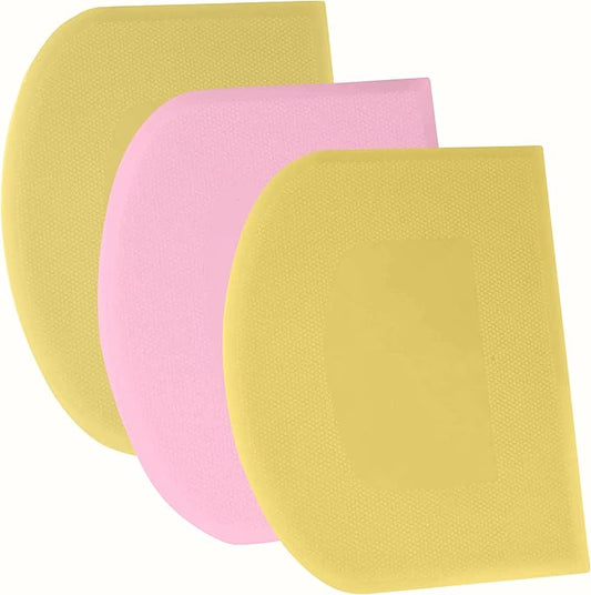 SURDOCA Dough Scraper Bench Scraper - 3P 14.2x8.5" Plastic Flexible Bowl Scraper, Sharp Edge & Angles Cake Scraper. Non-Slip Bakeware Decorating Tools Sculpting & Modeling Tools - Yellow+Pink+Yellow