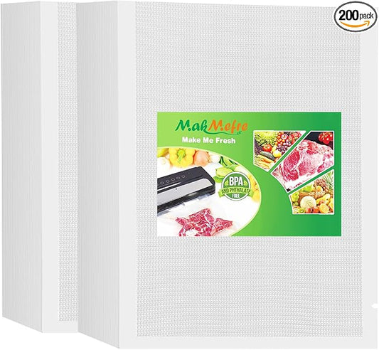 MakMeFre 200 Plus Quart Size 10" x 13" Vacuum Sealer Bags with BPA Free and Heavy Duty,Great for Food Storage Vaccume Sealer PreCut Bag