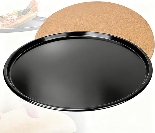 13 Inch Nonstick Pizza Pan Fit for Breville Smart Oven BOV800XL, BOV845BSS Countertop Oven Accessories Round Pizza Tray Replacement, with 50 Pcs Parchment Paper Sheets（Heavy Carbon Steel）
