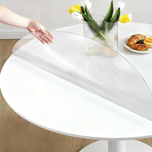 Round Frosted Table Cover Protector 48 Inch - 2mm Thick Waterproof PVC Furniture Protective Pad for Dining Room Tabletop