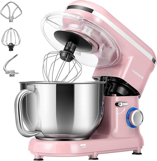 VIVOHOME Stand Mixer, 660W 10 Speed 6 Quart Tilt-Head Kitchen Electric Food Mixer with Beater, Dough Hook, Wire Whip and Egg Separator, Pink