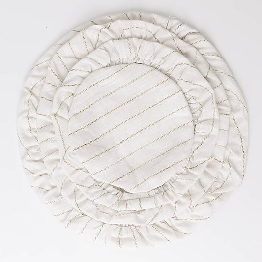 100% Linen Stripe Bowl Covers Reusable For Bread Proofing, 4 Pcs Elastic Cloth Fabric Bowl Covers, 5.9*7.9*9.8*11.8 Inches, White