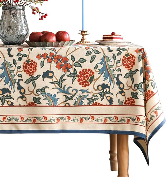 patdrea Designer Vintage Linen Extra Long Tablecloth for Rectangle Table,French Soft Floral Tablecloths,Colorful Table Cover for Kitchen Dining,Parties,Christmas,Thanksgiving,Party,67"x118"-Puno