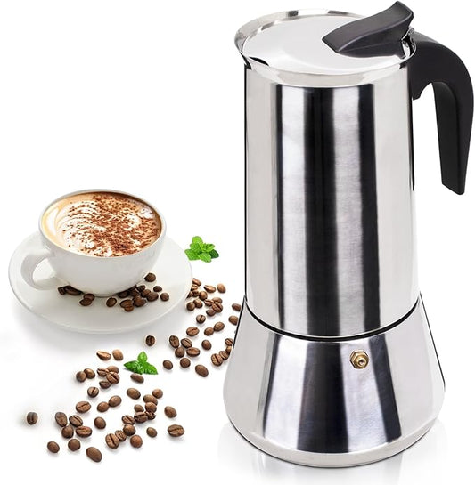 12 Cup 600ml Moka Pot Stainless Steel Espresso Coffee Maker Stovetop Coffeemaker Italian Classic Style Brewing Greca Cafe Mocha Machine for Cafeteras Lover Camping Travel and Home Use 20oz
