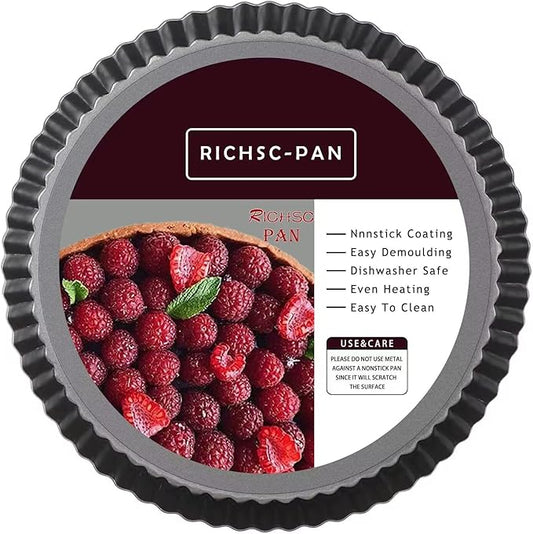 RICHSC-PAN Tart Pan 10 Inch Tart Pan Carbon Steel Round Non-Stick Pan Quiche Pan with Removable Chassis for Mousse Cakes, Kitchen Reusable Baking Tool with A Depth of 1.18 Inches.