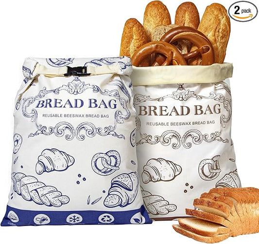2 Pack Bread Bag for Homemade Bread,17“x12 Reusable Beewax Food Storage Bags with Beeswax Lining,Natural Cotton Storage Bag Sourdough Bread Bags,XL Beeswax Bread Bag for Fresh Bread Storage