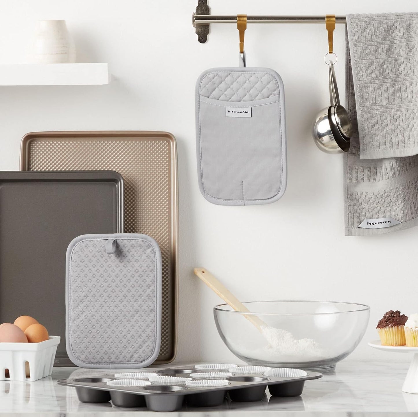 KitchenAid Asteroid Pot Holder 2-Pack Set, Matte Grey, 7"x10"