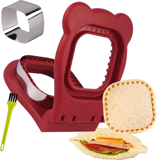 LEPCY Uncrustables Sandwich Maker Sealer Cutter, Crustless Sandwich Cutter, PB&J Uncrustable Maker - Color Dark Red, Square Shape