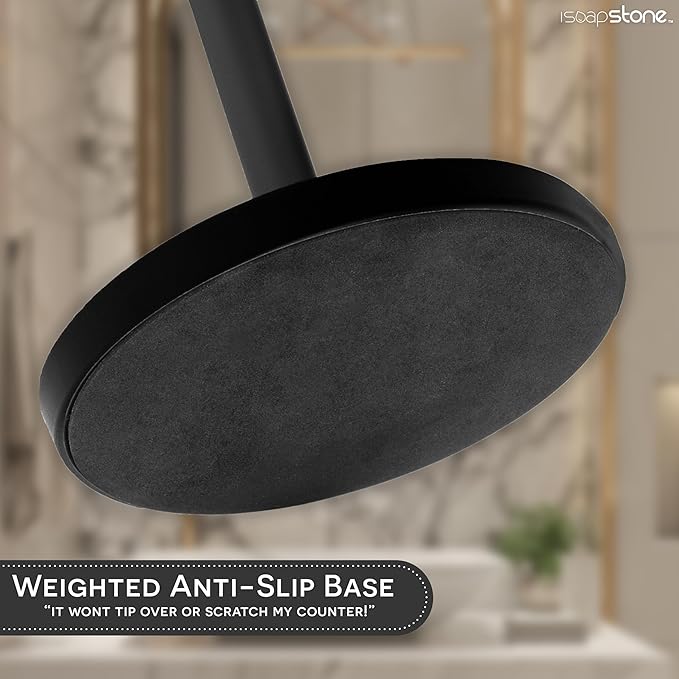 Luxury Hand Towel Holder Stand with Heavy Weighted Base, Matte Black Towel Rack, T-Shape, Freestanding Towel Stand for Bathroom Vanity or Kitchen Countertop, Waterproof Counter Organizer