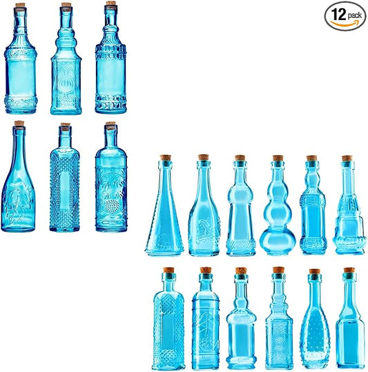 BULK PARADISE Decorative 6 Pack Clear Glass Bottles and Small Mini 12 Pack Clear Glass Bottles