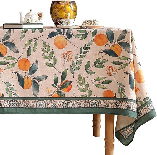 patdrea Designer Vintage Linen Rectangle Table Cloth,Framhouse Oranges and Leaves Pattern French Tablecloth,Fall Decor Cover for Kitchen Dining Christmas,Thanksgiving,55"x79"-Palladin a