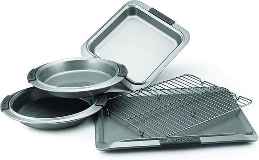Anolon Advanced Nonstick Bakeware Set / Baking Pans with Grips - 5 Piece, Gray,57327,Graphite