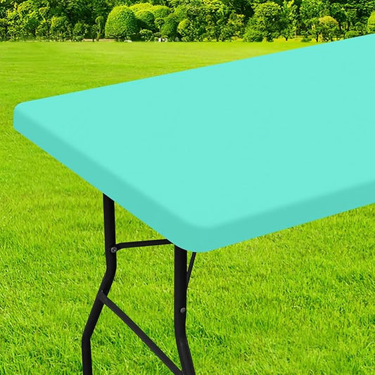 homing Rectangle Table Cloth Cover, Waterproof Polyester Elastic Fitted Tablecloth, Fits for 6 Foot Folding Tables, Washable Table Protector for Picnic, Camping, Outdoor (Aqua, 30" x 72")