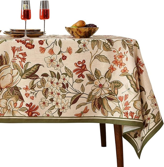ISAENNE Designer Bohemian Linen Long Tablecloth Rectangle,Colorful Floral Pattern Table Cloth,Wrinkle Resistant Decorative Tablecloths for Dining Thanksgiving Kitchen Party,63"*102"-Grace A