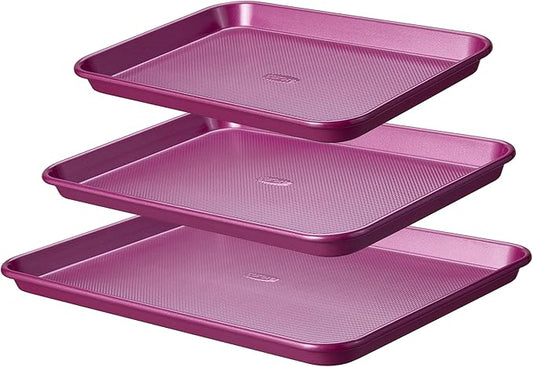 CAROTE 3-Piece Baking Pan Set - Bakeware Set, Baking Sheet Set Including 13 Inch 15 Inch 17 Inch Sheet Pan, Cookie Sheet for Baking, Royal Violet