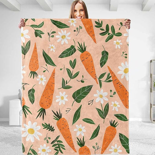 Carrot & Flower Plush Throw Blanket - Soft, Comfy, Lightweight, Warm, and Fuzzy - Ideal Gift for Men and Boys - Perfect for Couch, Bedroom, Travel, Bed - 50x40 inches