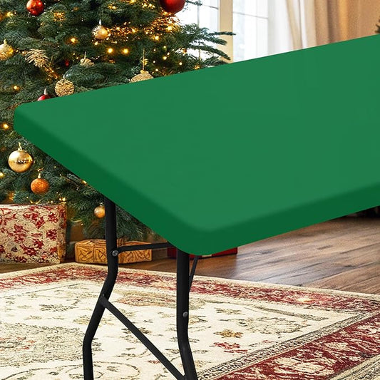homing Rectangle Table Cloth Cover, Waterproof Polyester Elastic Fitted Tablecloth, Fits for 5 Foot Folding Tables, Washable Table Protector for Christmas, Holiday, Party (Hunter Green, 30" x 60")