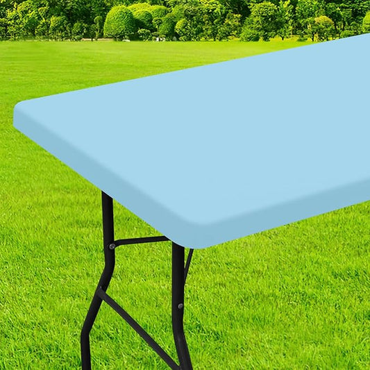 homing Rectangle Table Cloth Cover, Waterproof Polyester Elastic Fitted Tablecloth, Fits for 4 Foot Folding Tables, Washable Table Protector for Picnic, Camping, Outdoor (Light Blue, 24" x 48")