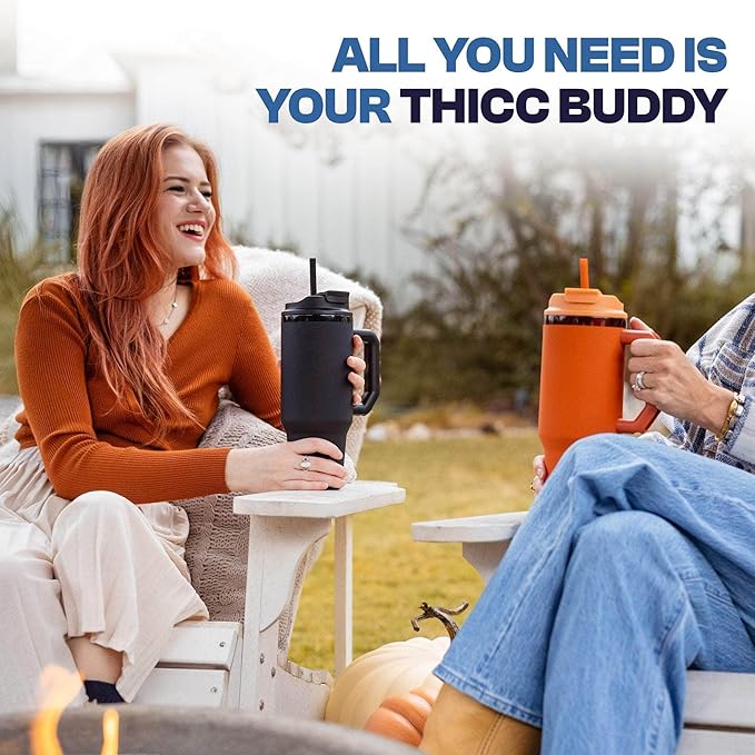 Frost Buddy Thicc Buddy - 40 oz Stainless Steel Vacuum Insulated Tumbler with Lid and Straw for Water - Travel Mug Cupholder Friendly - Gifts for Women Men Him Her (Ice Cream)