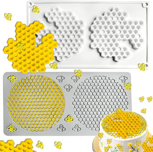 2PCS Tuile Molds Silicone Honeycomb Baking Mold,Acxydm Honeycomb Mold Silicone Bee Silicone Mold,Fondant Molds 3D Beehive Candy Silicone Moulds,Chocolate Mold Set Sugar Bees for Cake Decorating,Large