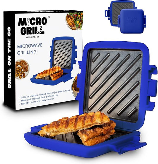 Classic™ Microwave Sandwich Maker, Microwave Grill, Toaster, 3 Minute Grilled Cheese Sandwich Maker, Thick Silicone Cover, Safe Food Grade, Panini Press, Dishwasher Safe (Blue, Regular)