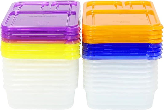 16 Pack - SimpleHouseware 3-Compartment Heavy Duty Bento Lunch Meal Prep Container Boxes, 36 ounces, 4 Color