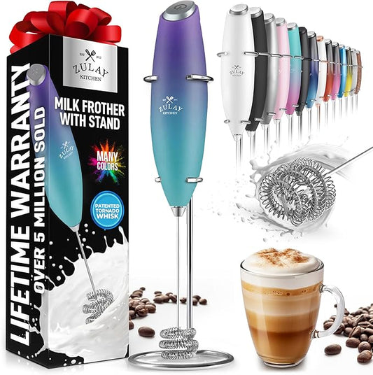 Zulay Kitchen Milk Frother with Patented Tornado Triple Whisk – Handheld Foam Maker for Coffee, Lattes, Matcha & Hot Chocolate – Rich, Creamy Froth in Seconds