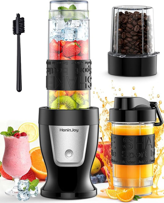 Smoothie Blender, 650W Personal Blenders for Shakes and Smoothies with Grinder Cup & 2 BPA-Free Portable Cups (20oz+14oz), Portable Blender for Juices, Smoothies Maker for Kitchen, Black