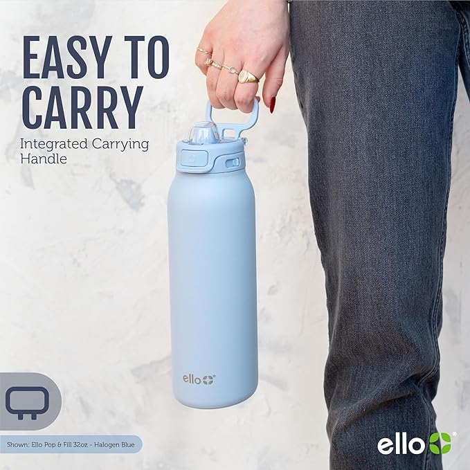 Ello Pop & Fill 32oz Stainless Steel Water Bottle with Quick Fill Technology, Double Walled and Vacuum Insulated Metal, Leak Proof Locking Lid, Sip and Chug, Reusable, BPA Free, Heavenly Hues