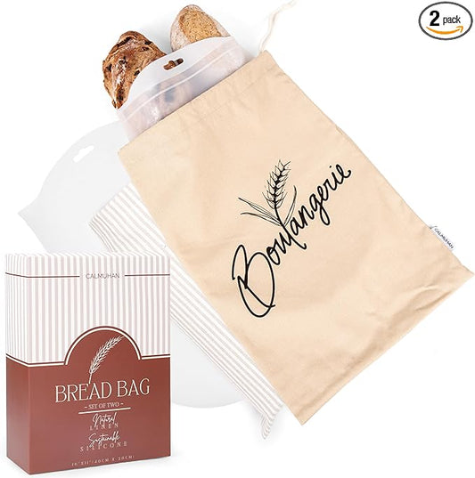 Bread Bags for Homemade Bread, Sourdough & Gluten Free Bread with Multifunctional Reusable Silicone Inserts. Silicone Kneading Dough Bag, Pizza Dough, Tortilla & Pasta Storage Bags - (16x11inch)