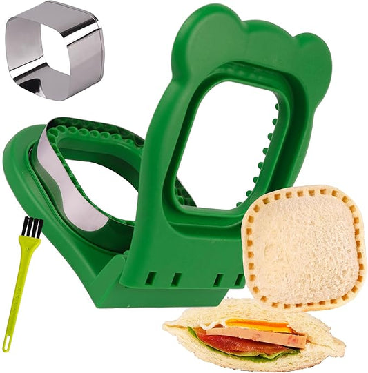 LEPCY Uncrustables Sandwich Maker Sealer Cutter, Crustless Sandwich Cutter, PB&J Uncrustable Maker - Color Green, Square Shape