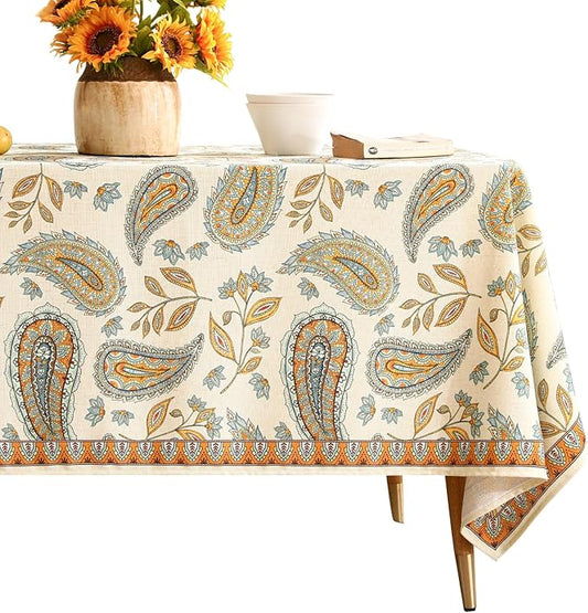 patdrea Designer Vintage French Long Rectangle Table Cloth,Italian Floral Wrinkle Free Farmhouse Tablecloth,Decor Table Cover for Kitchen Dining,Christmas,Tea Party,Thanksgiving,63"x87"-Lysaniya