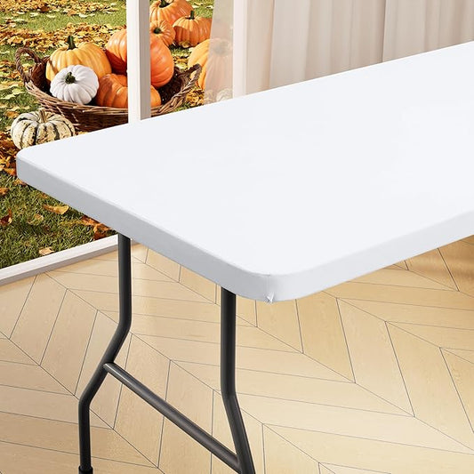 homing Rectangle Table Cloth Cover, Waterproof Polyester Elastic Fitted Tablecloth, Fits for 5 Foot Folding Tables, Washable Table Protector for Picnic, Camping, Outdoor (White, 30" x 60")