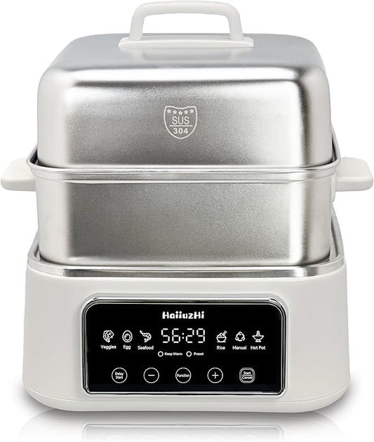 Electric Food Steamer 12.7 QT, Double-Tier 8-in-1 Vegetable & Meal Steamer, Stainless Steel, Timer & Keep Warm, Boil-Dry Protection, Healthy Cooking Kitchen Steamer