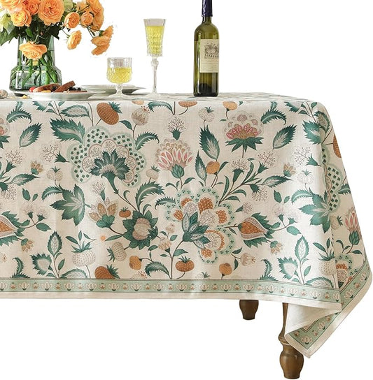 patdrea Designer Green Rectangle Table Cloth,Vintage Italian Floral Country Linen Breathable Tablecloth,Decor Cover for Kitchen Dining,Christmas,Tea Party,Thanksgiving,55"x79"-Tree Life