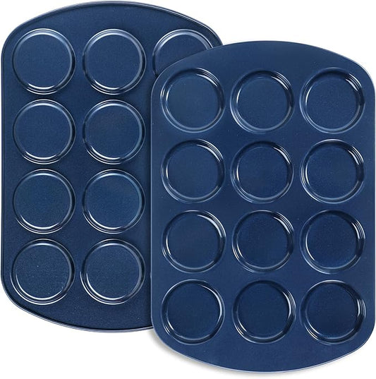 Webake Non-Stick Muffin Top Pan for Baking Egg Bites, Whoopie Pies, Cookies, Yorkshire Pudding, Heavy Gauge Carbon Steel Set of 2